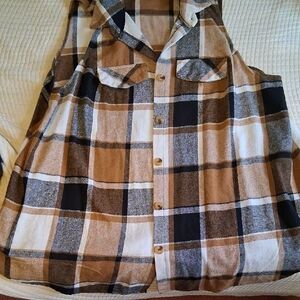 SHEIN Tan and Black Plaid Top